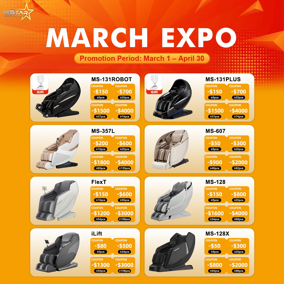 Unlock Unbeatable Savings: MSTAR March Expo Massage Chair Bulk Purchase Event